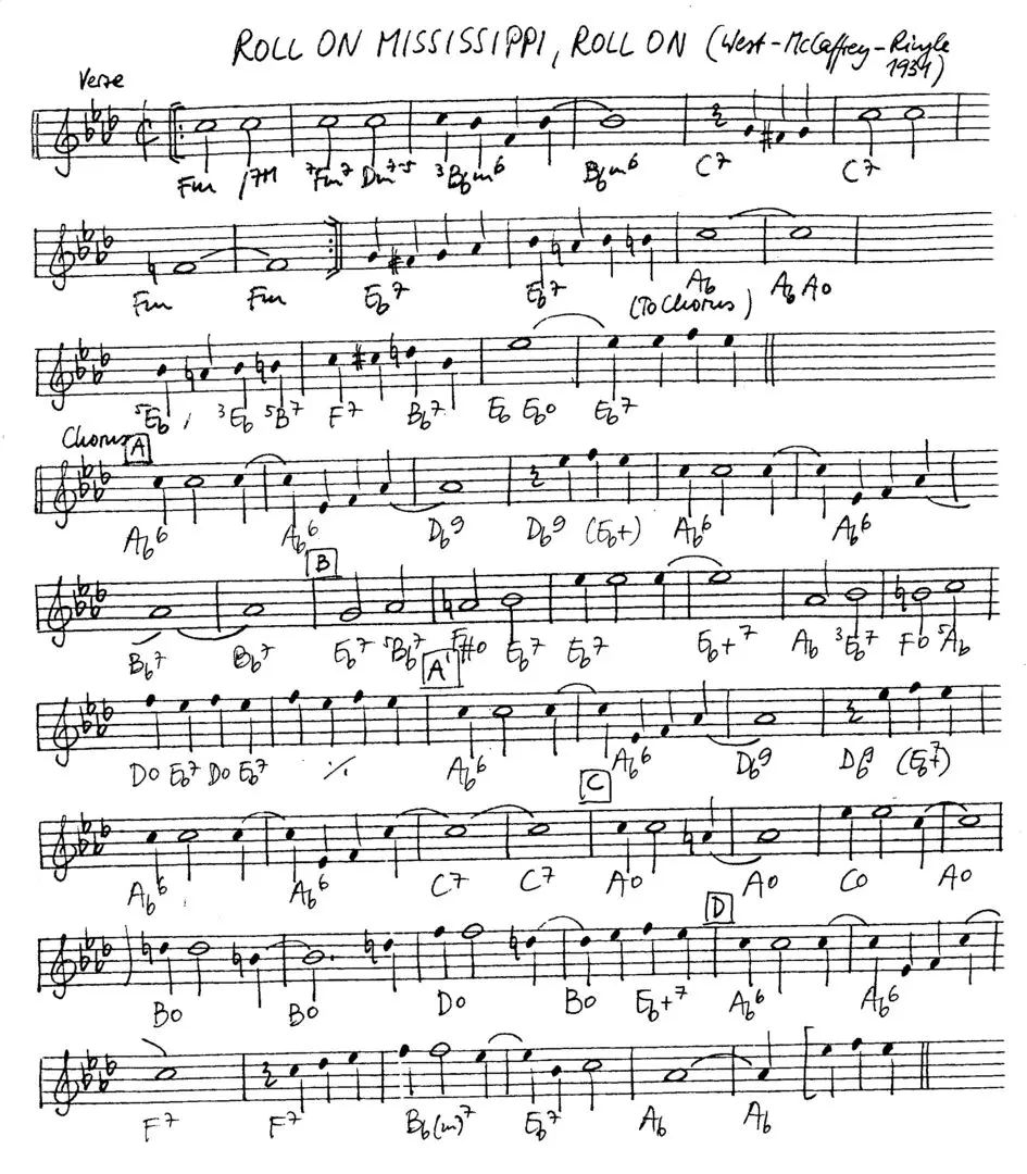 roll on mississippi free jazz leadsheet - Courtesy of the Jungle Jazz Band